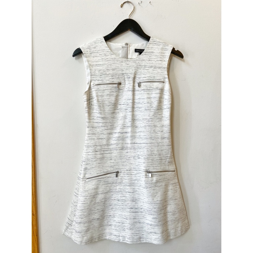 White + Grey Printed Fit and Flare Dress